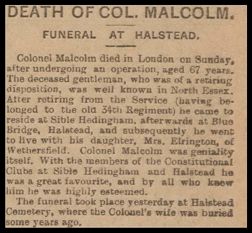 Col. George Malcolm obituary