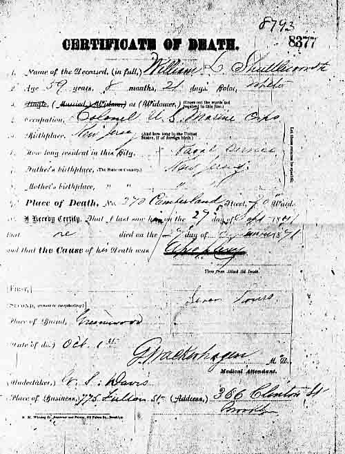 Death Certificate of William Louis Shuttleworth