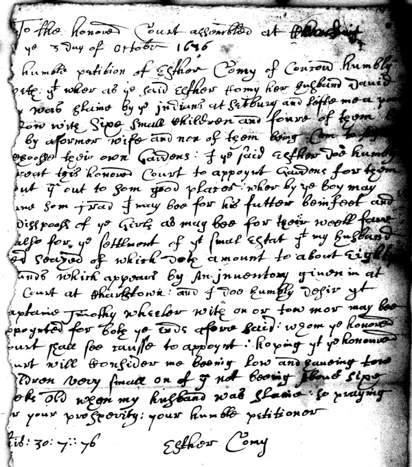 Petition of Esther Harvey Comee, widow of David Comee, 11676 Middlesex County, Massachusetts