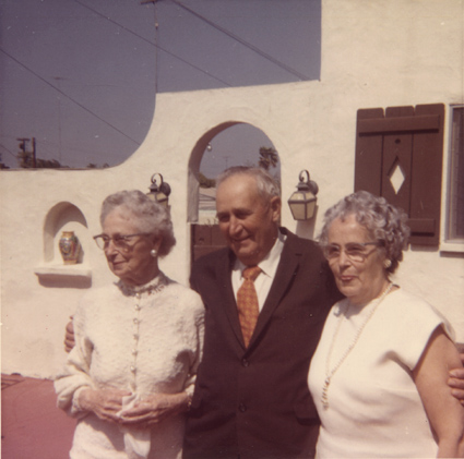 Connie Miller Baker, left, Fred Spurstow Miller, and Esther Miller Breisch, 1972, San Diego.