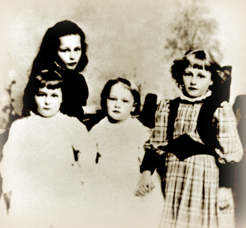 Four of the five daughters of Charles Edward Miller, ca.1890. Back: Nina; Front L-R: Lucy, Ethel, Connie.